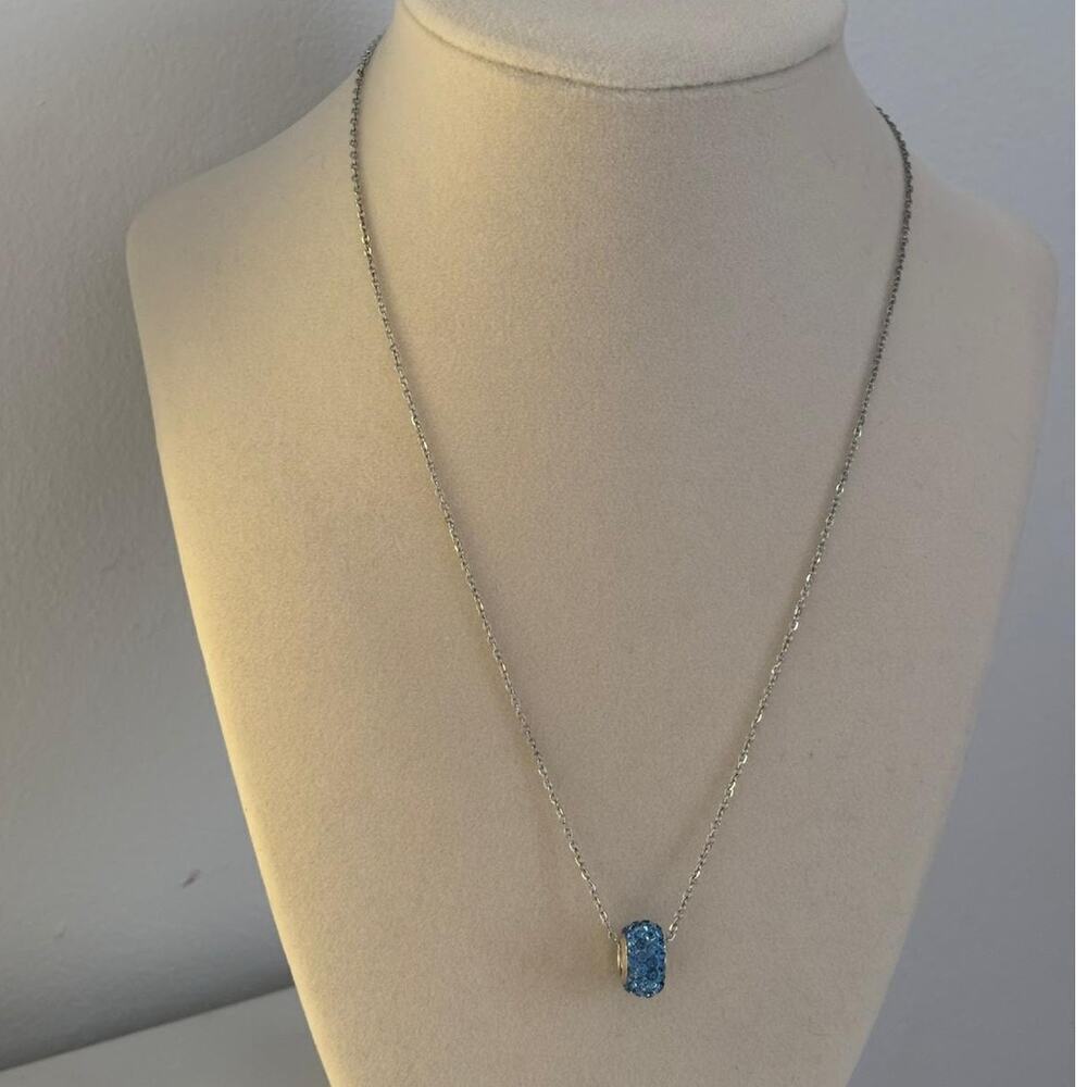 Blue Crystal Charm Necklace Silver Chain Dainty Minimal Pendant Gift - Picture 2 of 6
